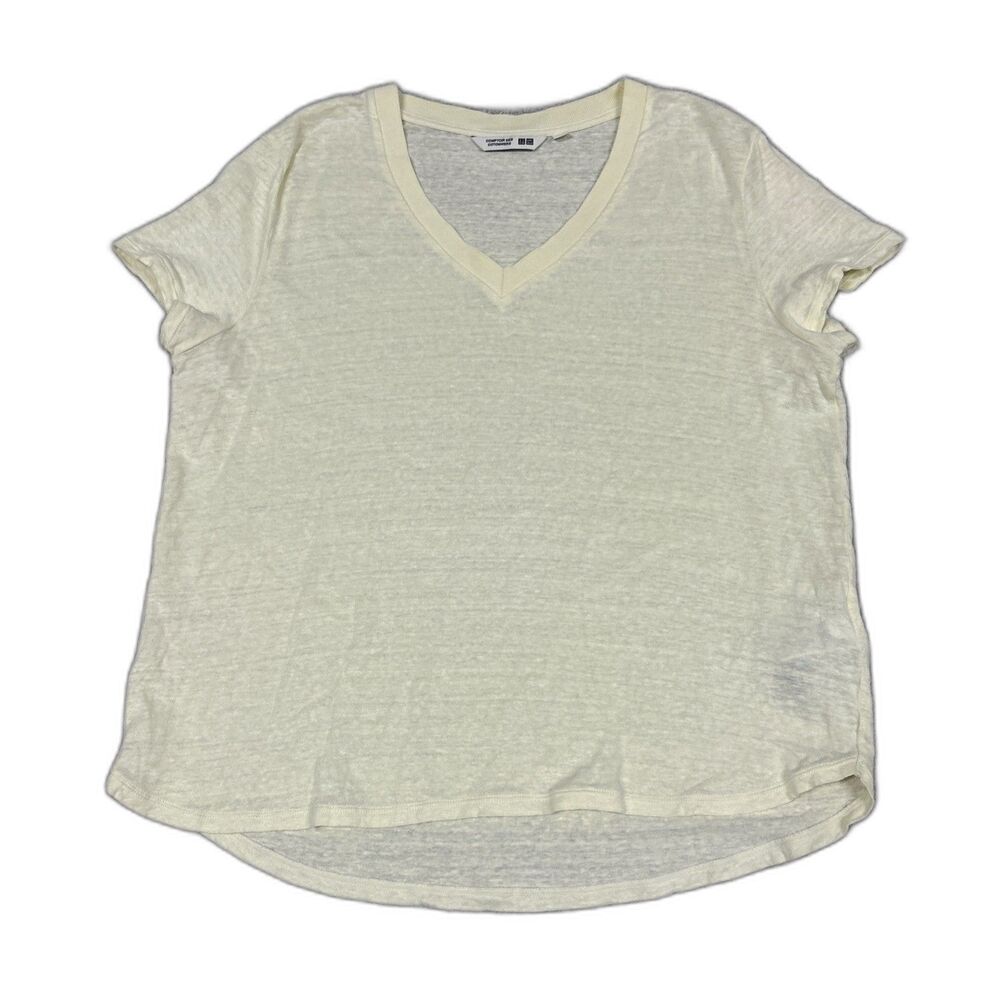 Comptoir des Cotonniers X Uniqlo Shirt Womens Large Linen Butter Yellow V Neck